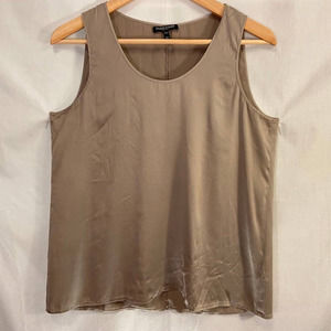 Eileen Fisher Size Petite Medium Taupe Sleeveless Round Neck Silk Blend Top